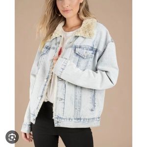 Neon Blonde Oversized Faux Fur-Lined Denim Jacket